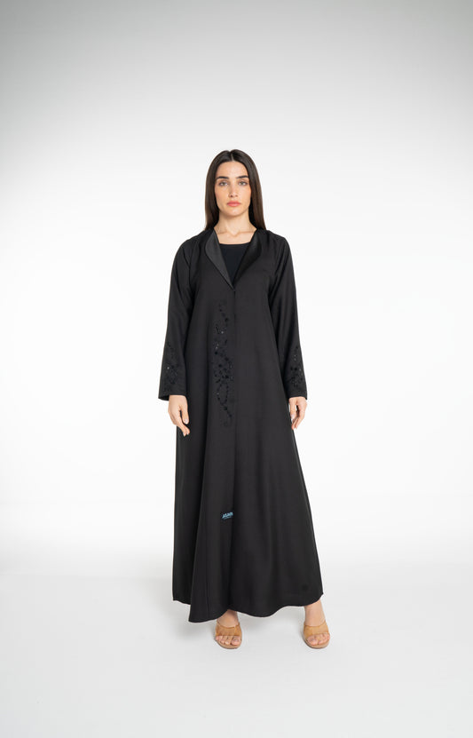 Minimal embellished coat Style  Black Abaya