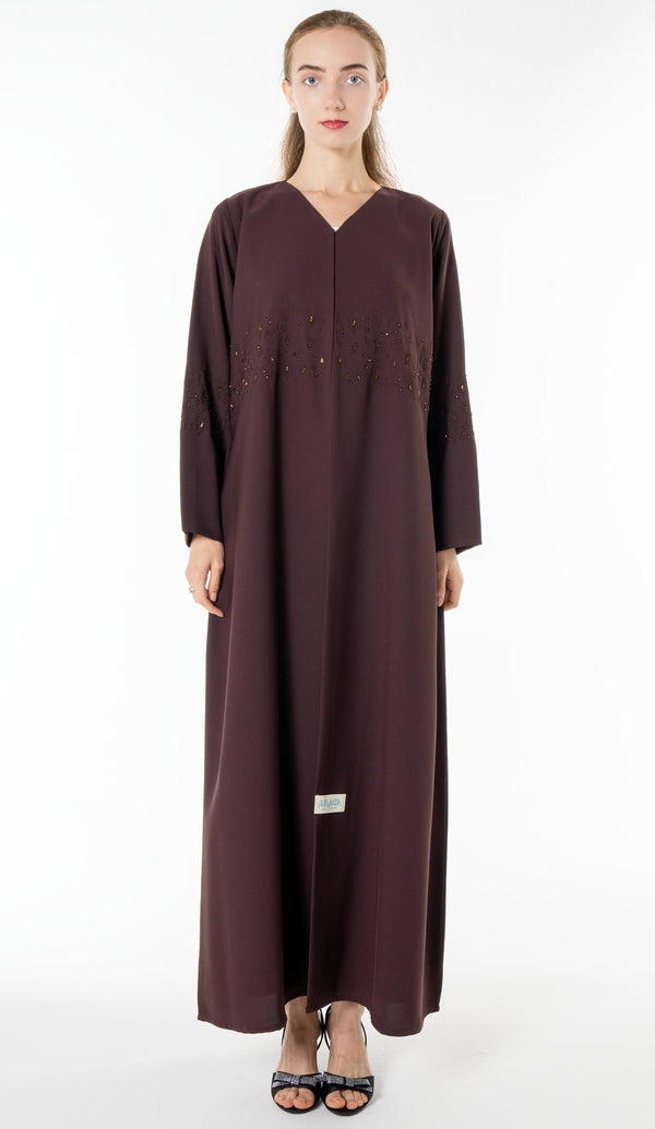Floral Embroidery With Simple Bead Embellishments Brown