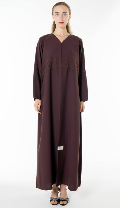 Floral Embroidery With Simple Bead Embellishments Brown