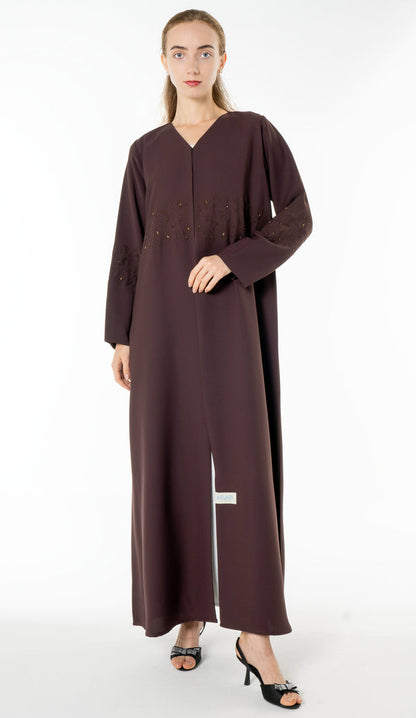 Floral Embroidery With Simple Bead Embellishments Brown