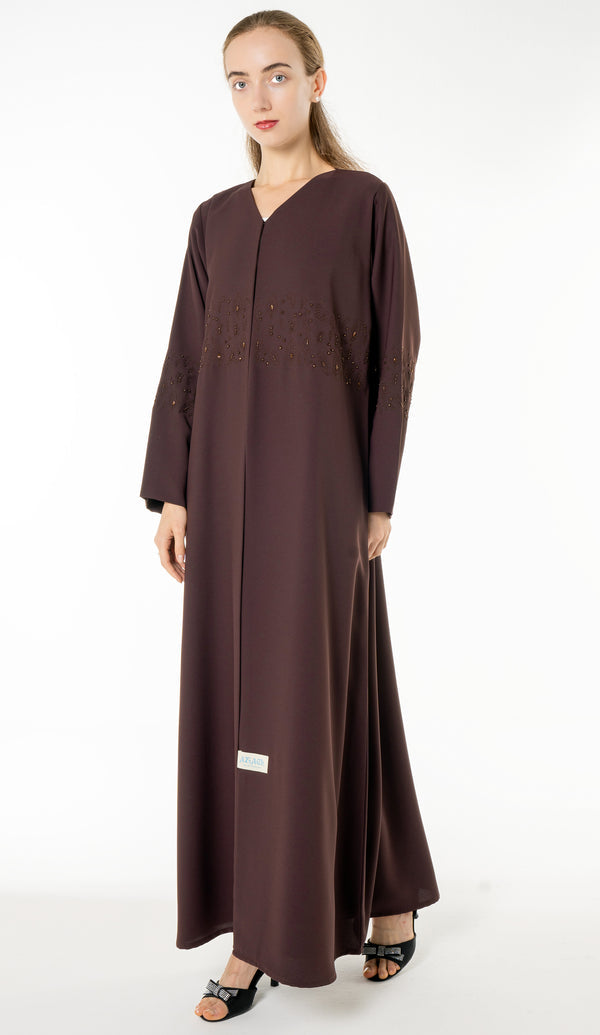 Floral Embroidery With Simple Bead Embellishments Brown