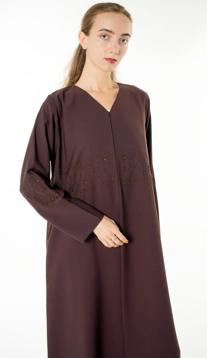Floral Embroidery With Simple Bead Embellishments Brown